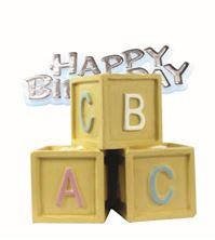Picture of BABY BLOCKS RESIN CAKE TOPPER & SILVER HAPPY BIRTHDAY MOTTO